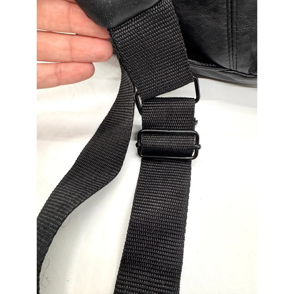 Buxton Black Genuine Leather Crossbody Bag Messenger Travel Multi-Pocket Slim